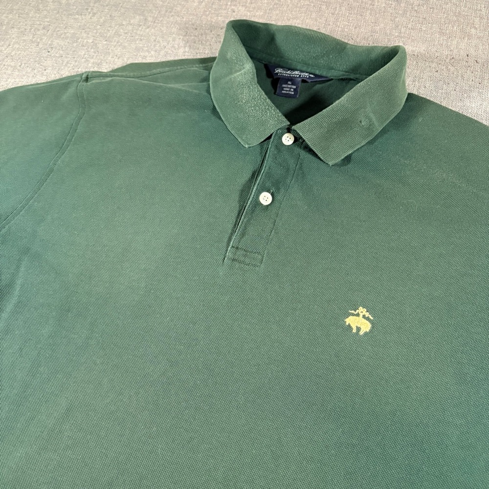 Brooks Brothers Polo Shirt Mens XL Green Short Sleeve Cotton Pique Fleece Logo